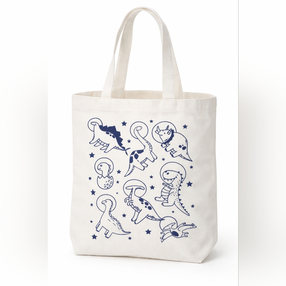 Reusable Canvas Tote Bag with Dinosaur Space Print NEW